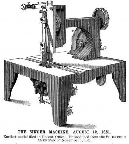 В 1851 году Зингер, на спор со своим работодателем, создал одну из первых бытовых швейных машин, у которой игла закреплялась в вертикальном положении. Теперь ткань, прижимаемая лапкой, располагалась на горизонтальной плоскости и могла продвигаться благодаря прерывисто движущемуся зубчатому колесу.
